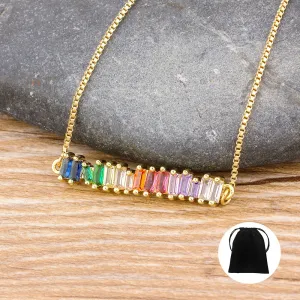 Fashion Zircon Necklace Female Luxury Colorful Jewelry Lucky Rainbow Pendant Chain