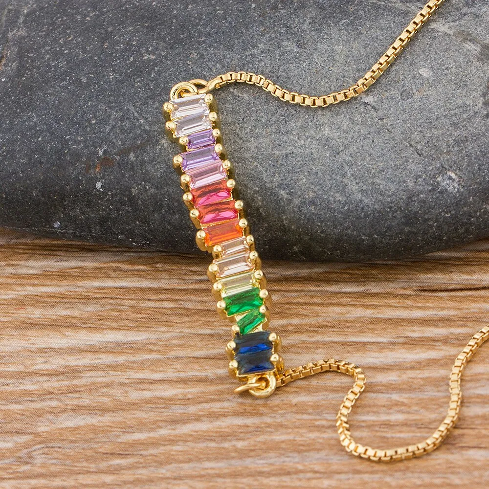 Fashion Zircon Necklace Female Luxury Colorful Jewelry Lucky Rainbow Pendant Chain