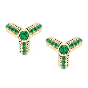 FColours of Love 18ct Yellow Gold Emerald Fluted Trio Earrings