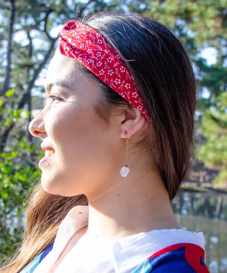 Flower Pearl Japanese Earrings / Red Coral / Amazonite