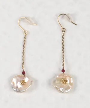Flower Pearl Japanese Earrings / Red Coral / Amazonite