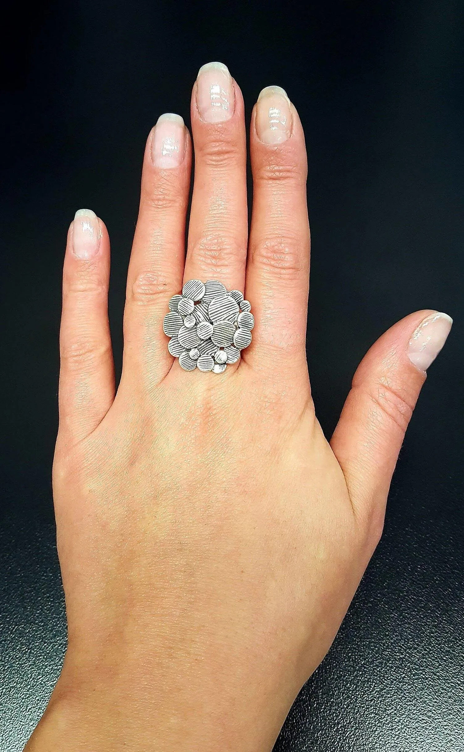 Flower Statement Ring - Artistic Silver Ring - Large Flower Ring