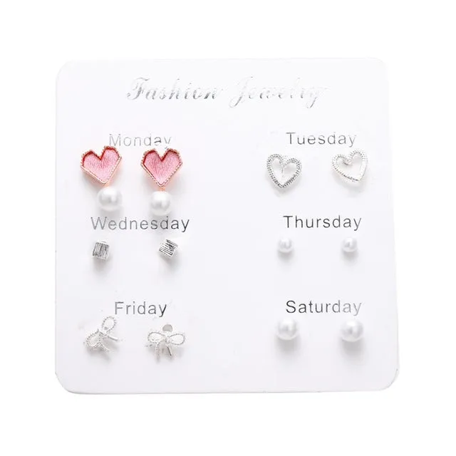 FNIO Women's Earrings Set Pearl Earrings For Women Bohemian Fashion Jewelry 2020 Geometric Crystal Heart Stud Earrings