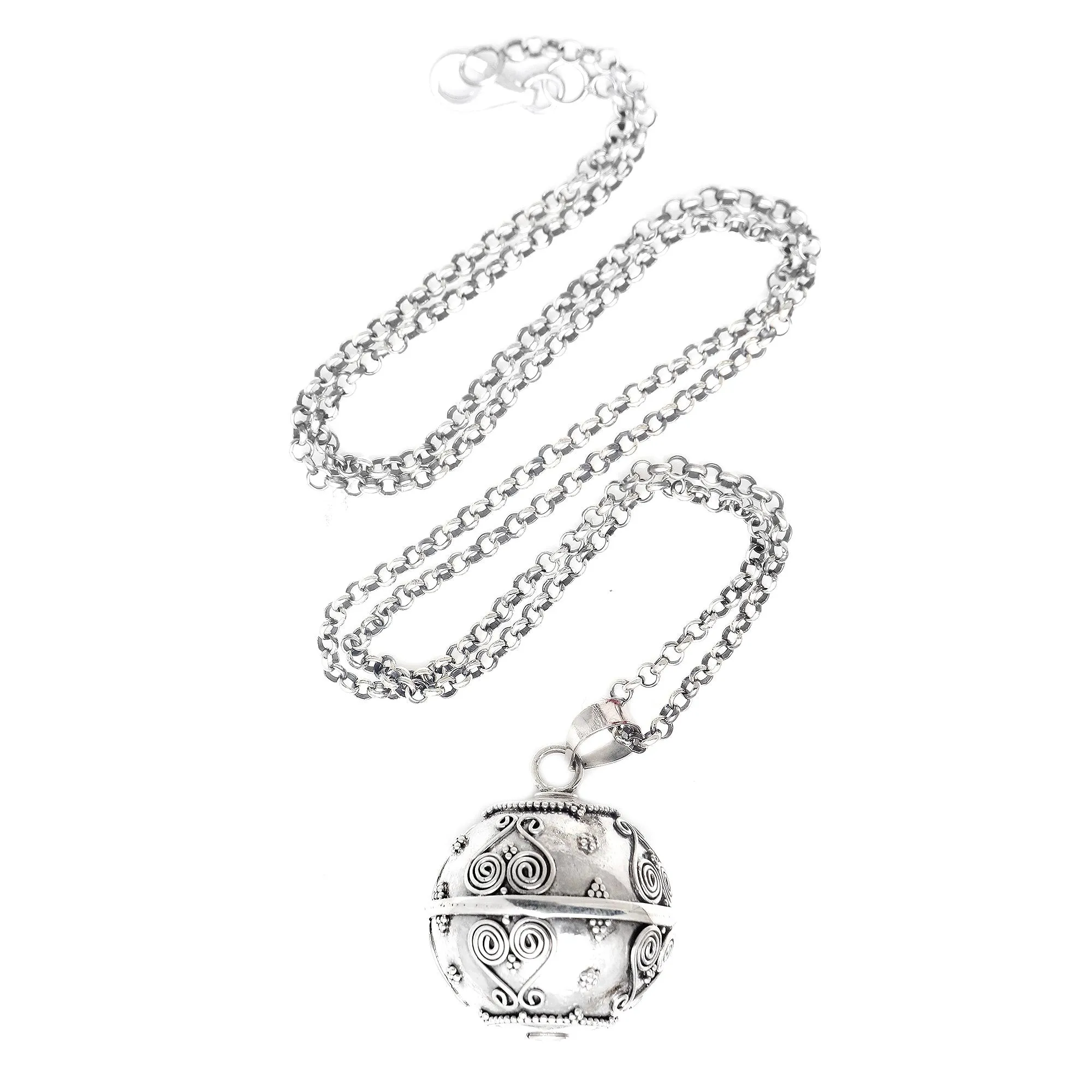 Forever Love Balinese Handcrafted Harmony Ball Heart Necklace in Silver