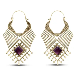 Geometric Beaded Purple Labradorite Stone Drop Earrings