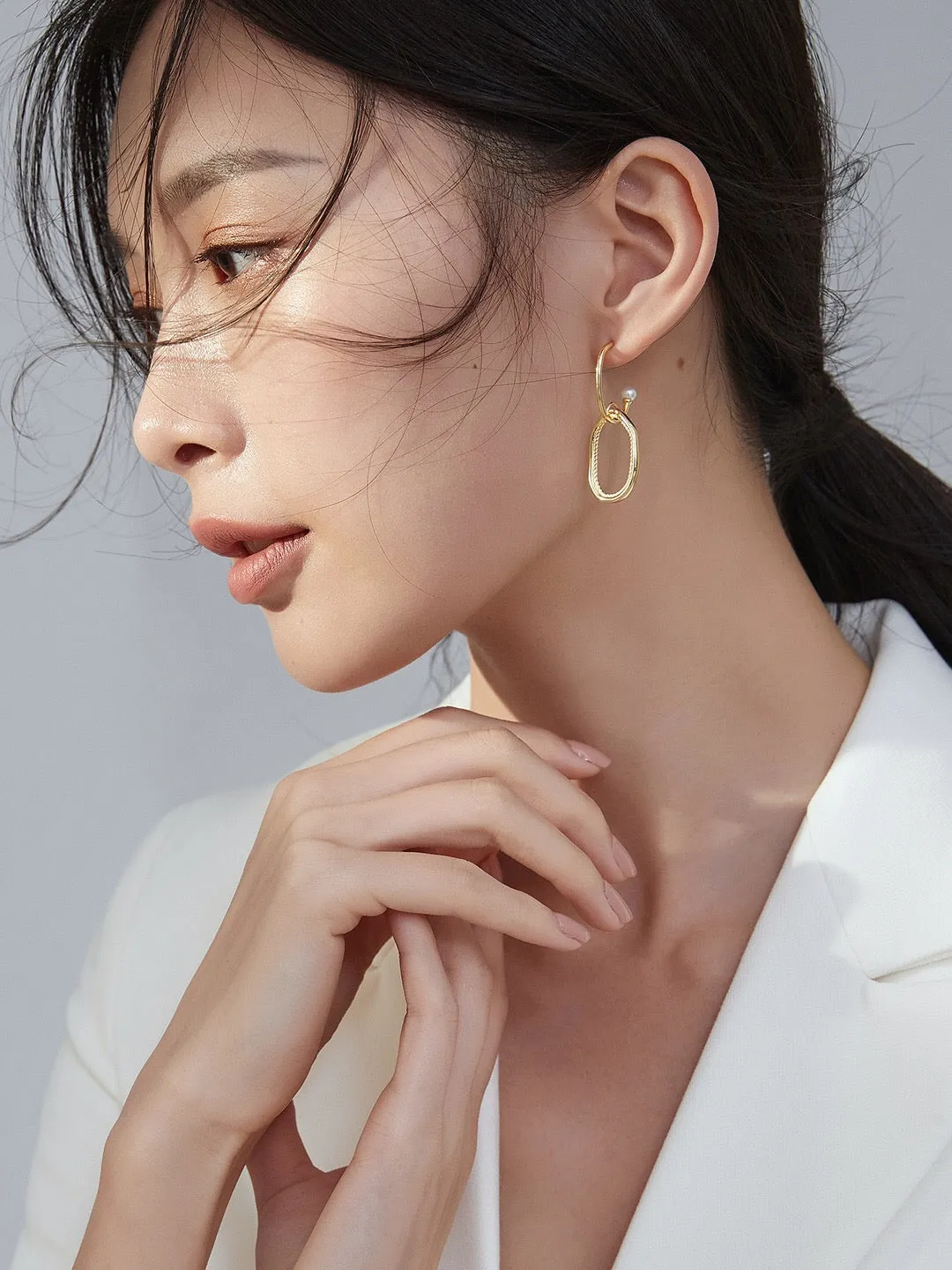 Geometric Pearl Hoop Earrings in Gold Vermeil