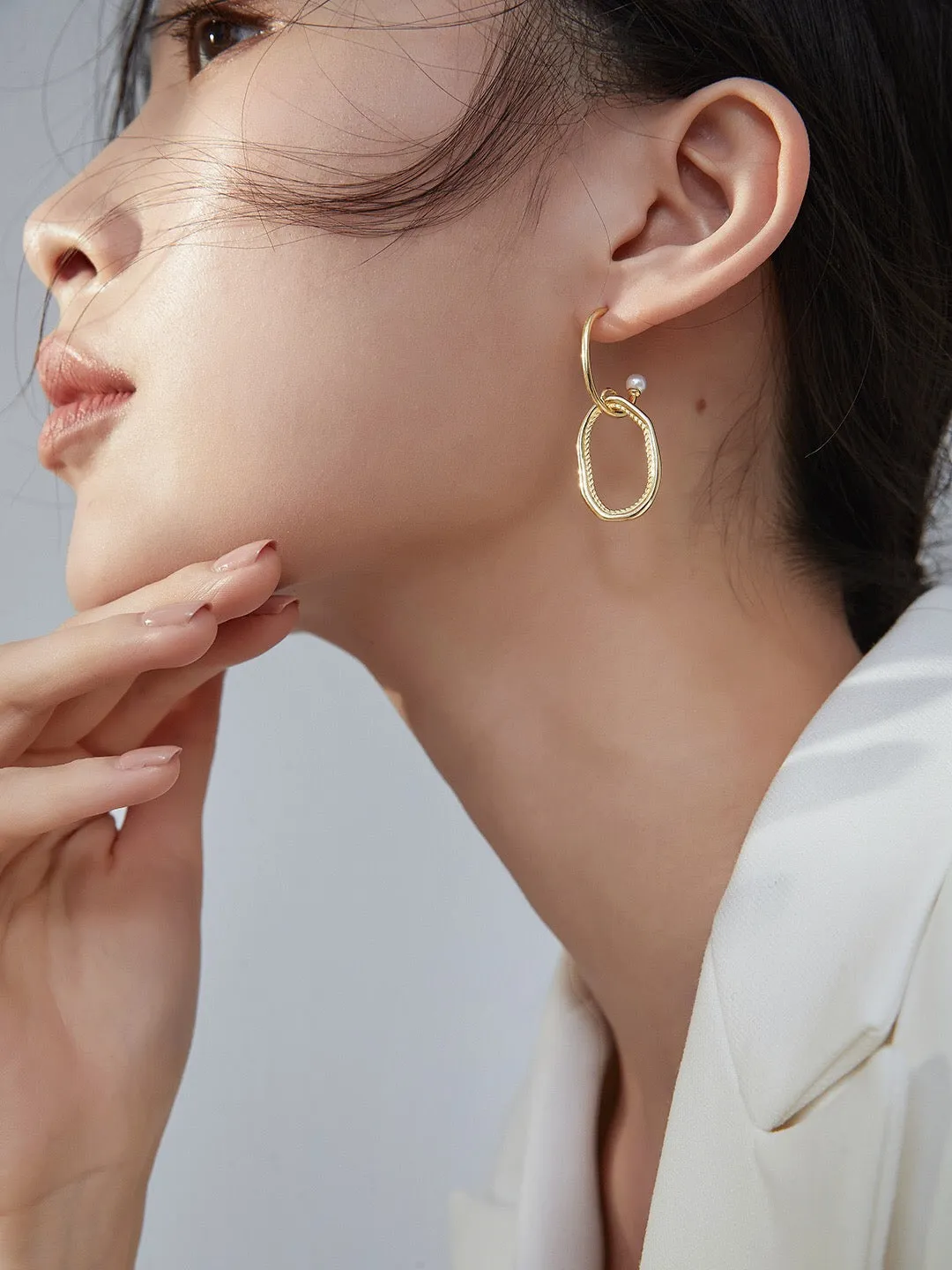Geometric Pearl Hoop Earrings in Gold Vermeil