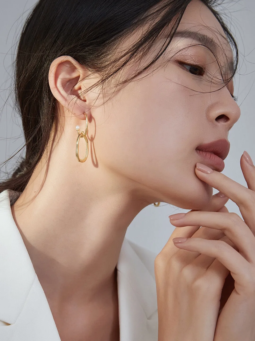 Geometric Pearl Hoop Earrings in Gold Vermeil