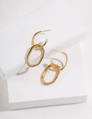 Geometric Pearl Hoop Earrings in Gold Vermeil