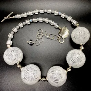 Glass Blown Hollow Filigrana Bead Necklaces, Signature series 5 Bead