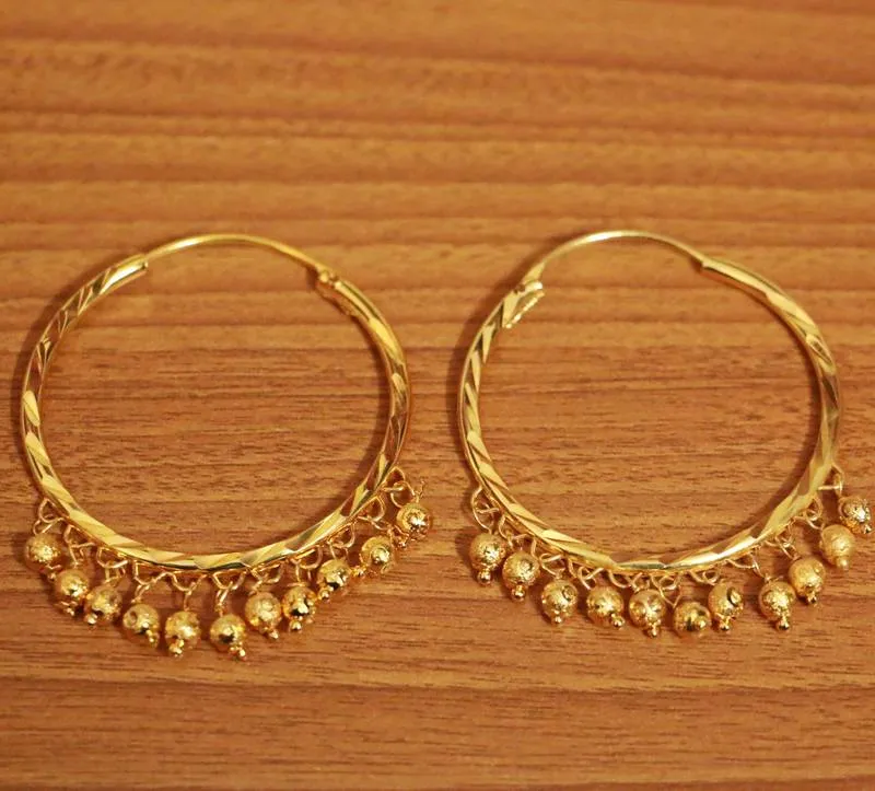 Gold Look Gold Bead Dangling Hoops