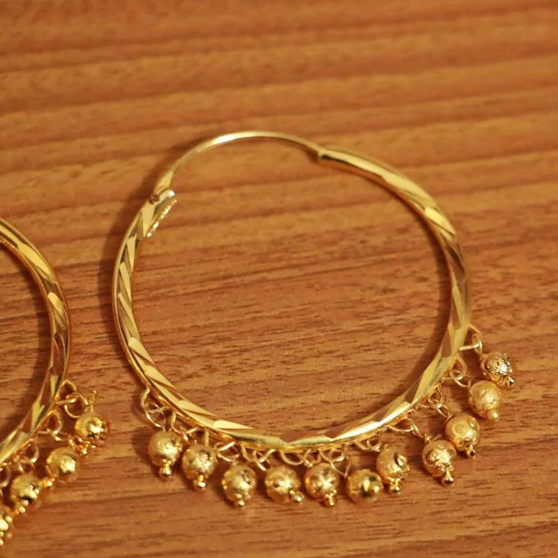Gold Look Gold Bead Dangling Hoops