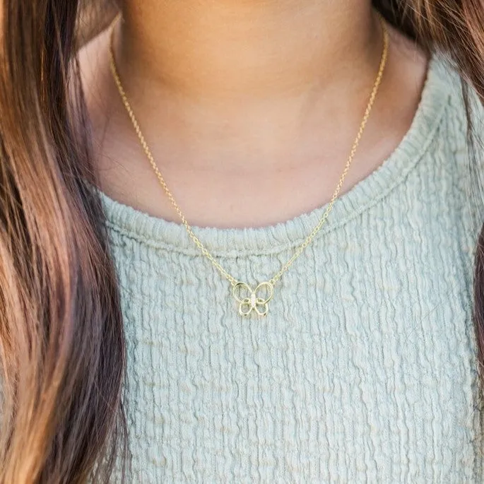Gold Plated Butterfly Necklace with 3 CZ Stones in the Middle