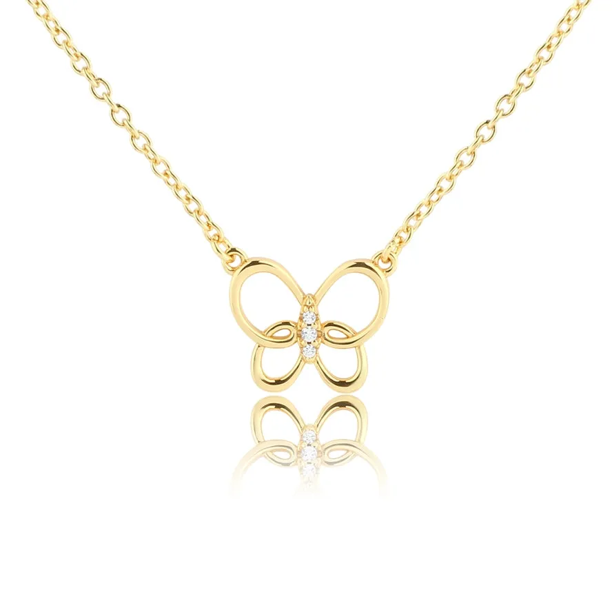 Gold Plated Butterfly Necklace with 3 CZ Stones in the Middle