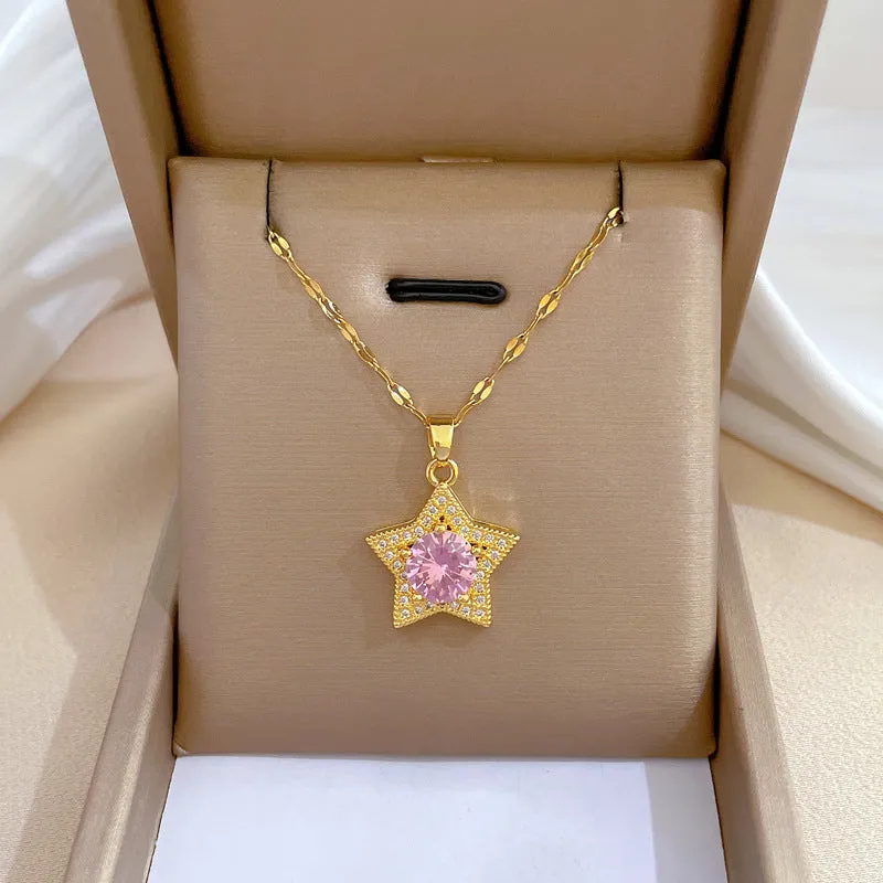 Gold Plated Charming Colorful Rhinestone Butterfly Pendant Neckalce For Women