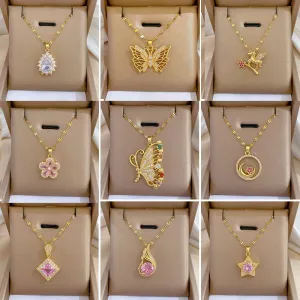 Gold Plated Charming Colorful Rhinestone Butterfly Pendant Neckalce For Women