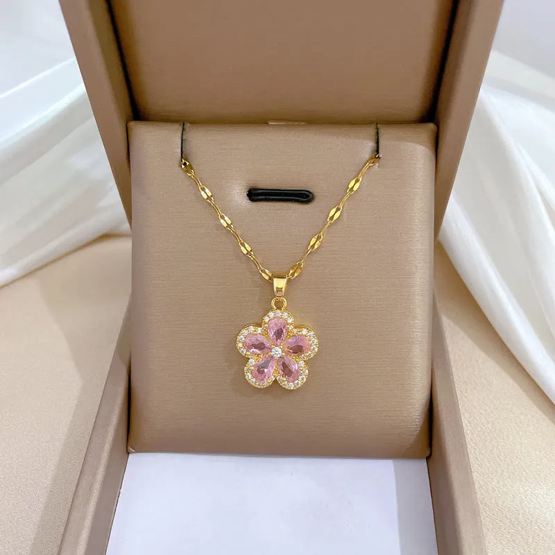 Gold Plated Charming Colorful Rhinestone Butterfly Pendant Neckalce For Women