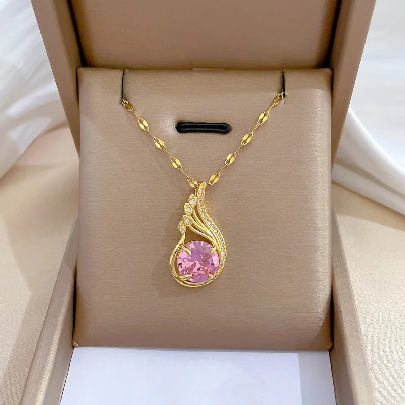 Gold Plated Charming Colorful Rhinestone Butterfly Pendant Neckalce For Women