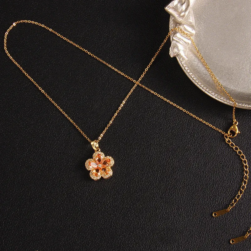 Gold Plated Charming Colorful Rhinestone Butterfly Pendant Neckalce For Women