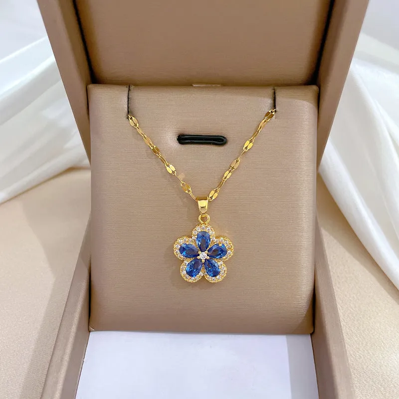 Gold Plated Charming Colorful Rhinestone Butterfly Pendant Neckalce For Women