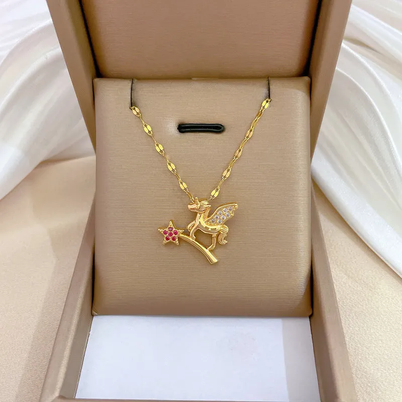 Gold Plated Charming Colorful Rhinestone Butterfly Pendant Neckalce For Women