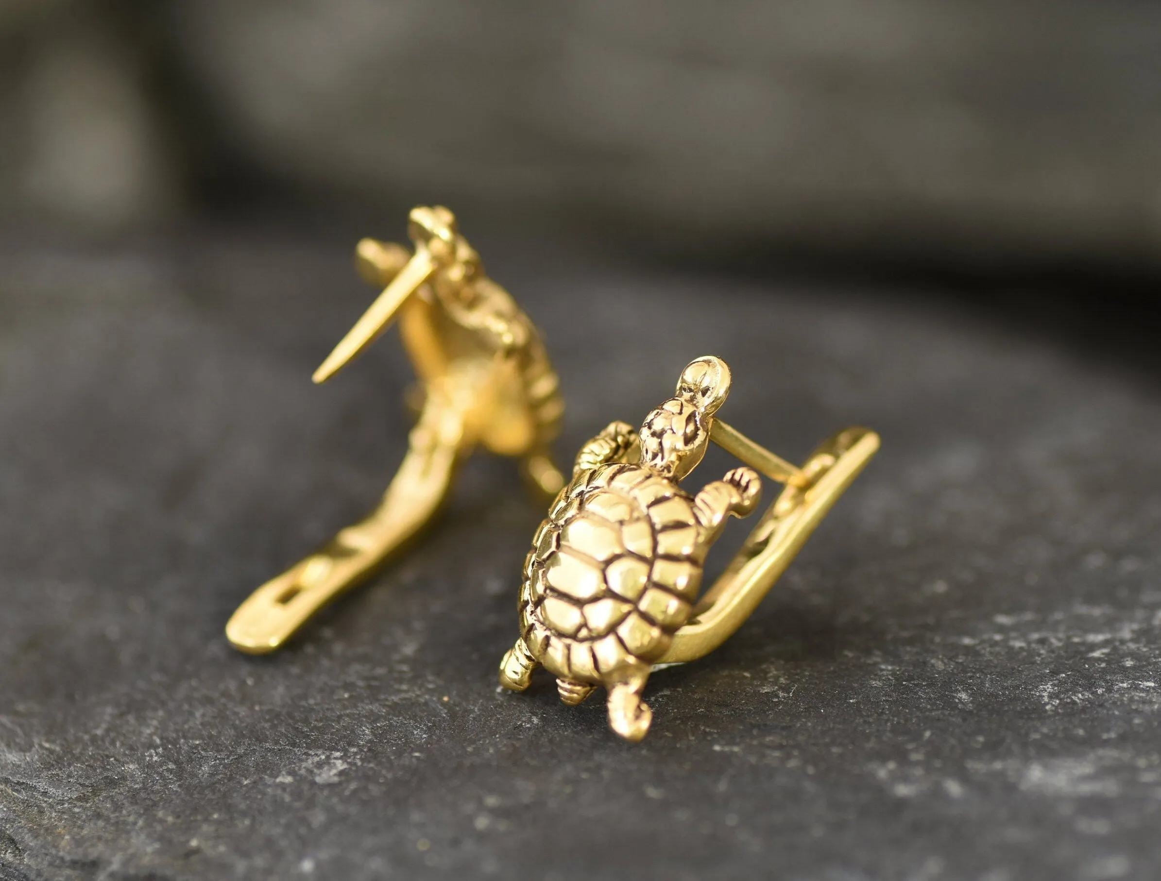 Gold Turtle Earrings - Gold Tortoise Studs, Cute Turtle Studs