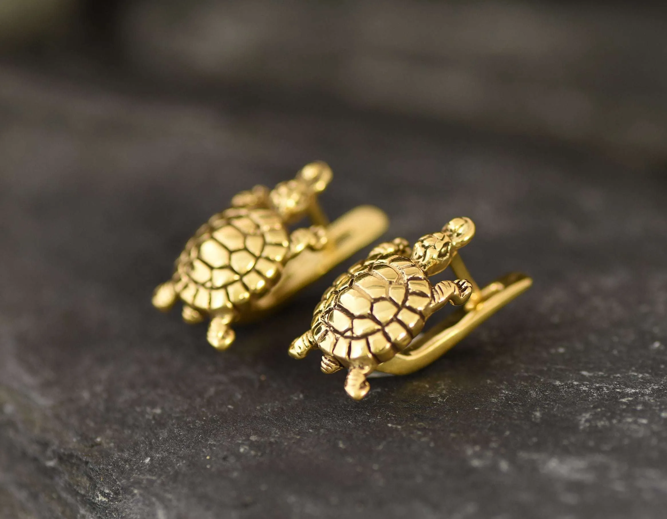 Gold Turtle Earrings - Gold Tortoise Studs, Cute Turtle Studs