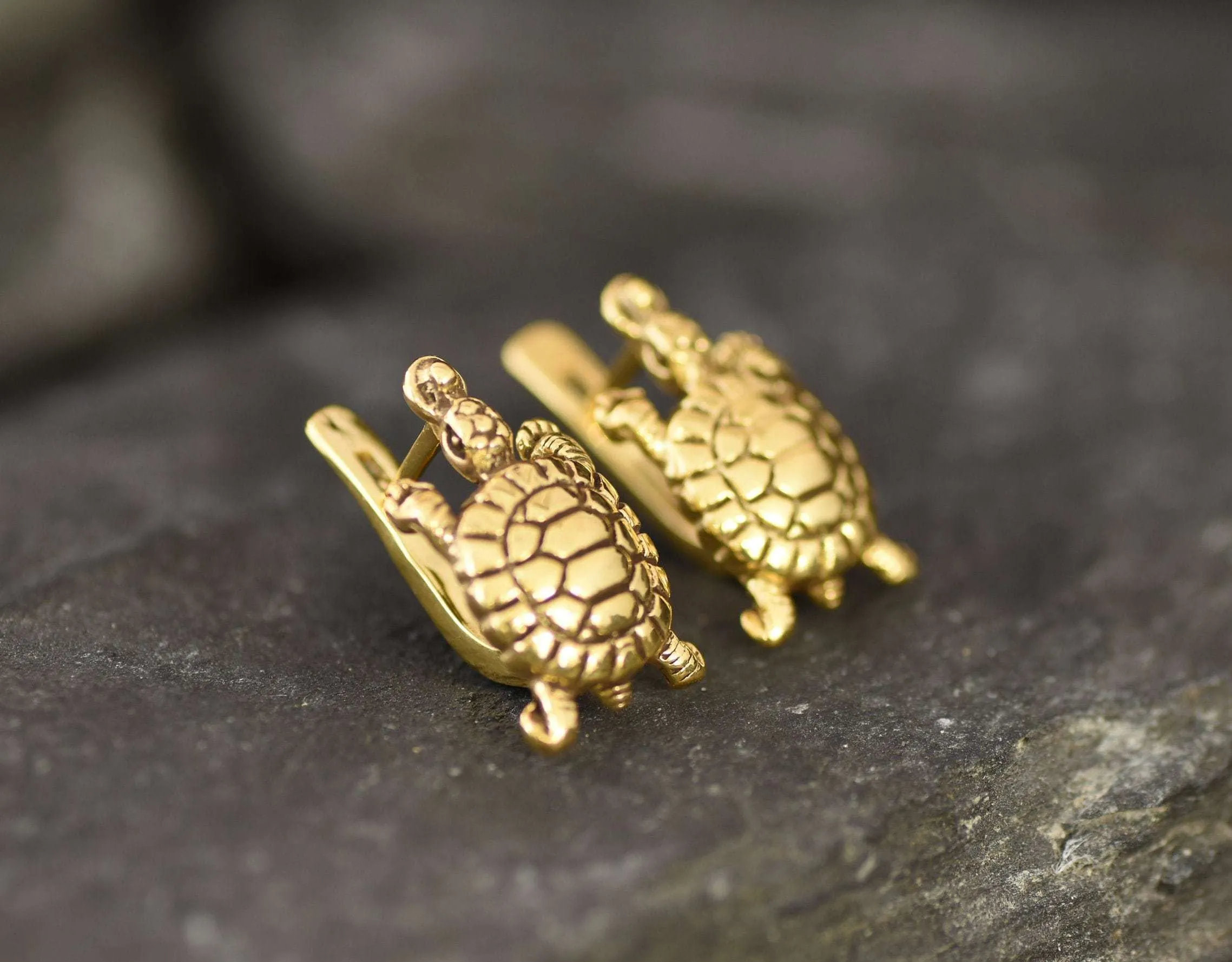 Gold Turtle Earrings - Gold Tortoise Studs, Cute Turtle Studs