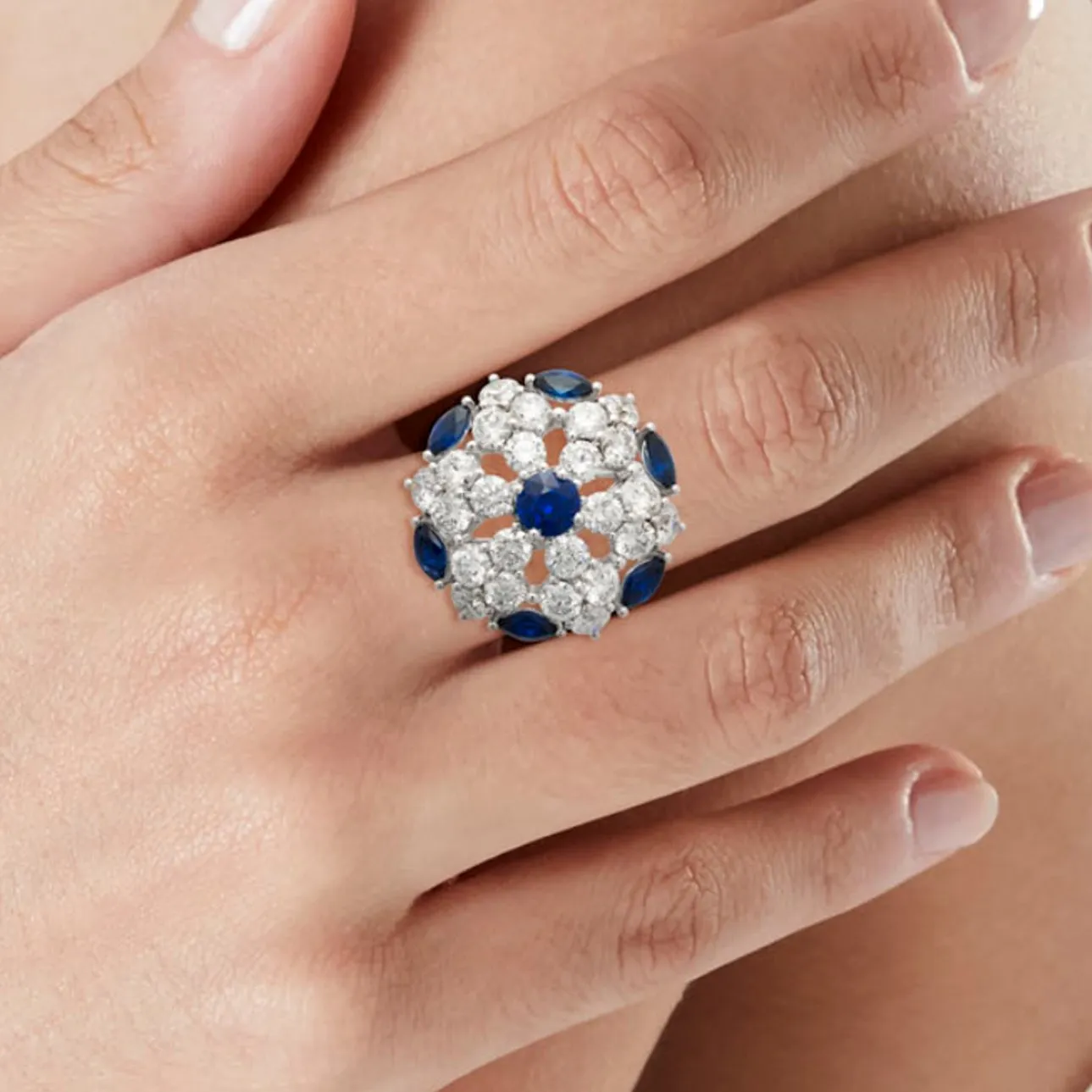 Graff Sapphire Diamond White Gold Cocktail Ring Sz 8