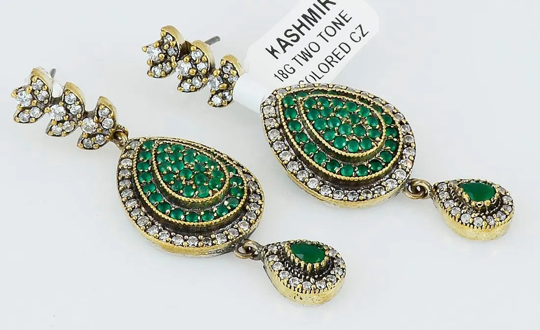 Green Pear Shape Earrings Emerald Vintage Dangle Drop 925 Sterling Silver Handcrafted