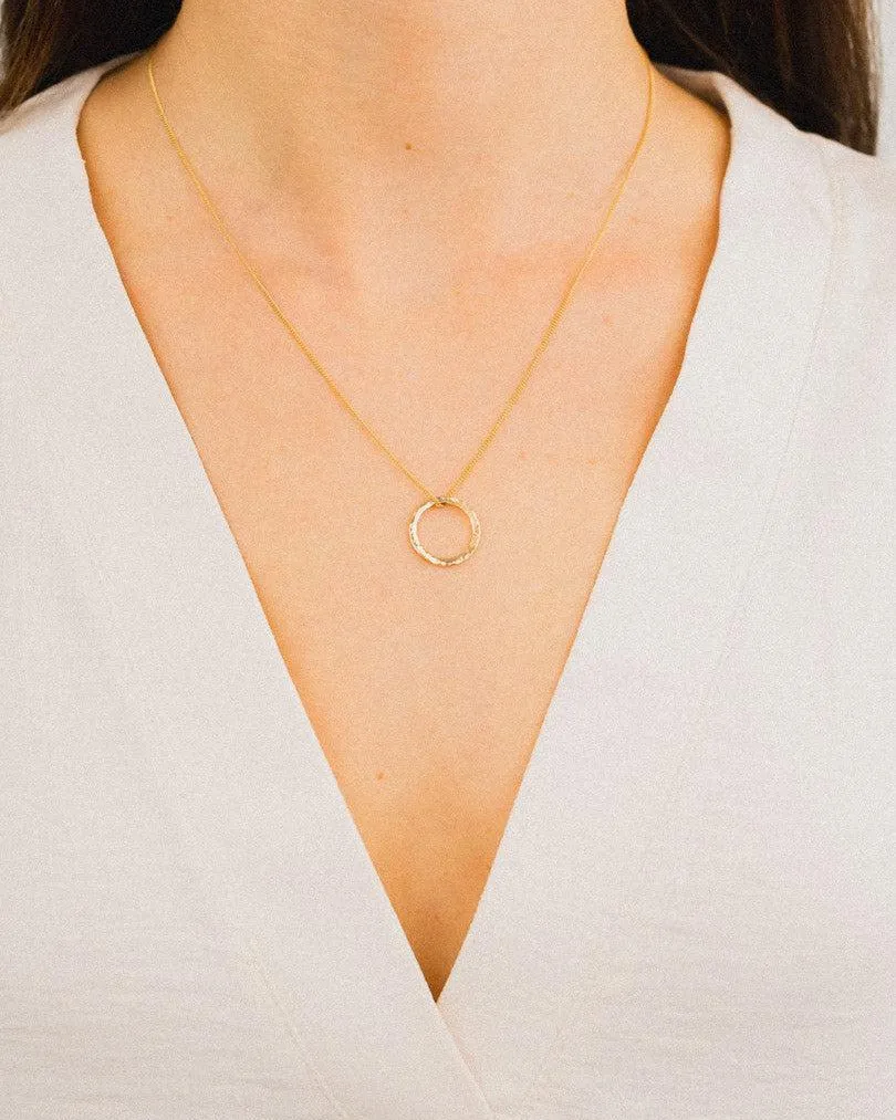 Hammered Gold Birthstone Ring Pendant