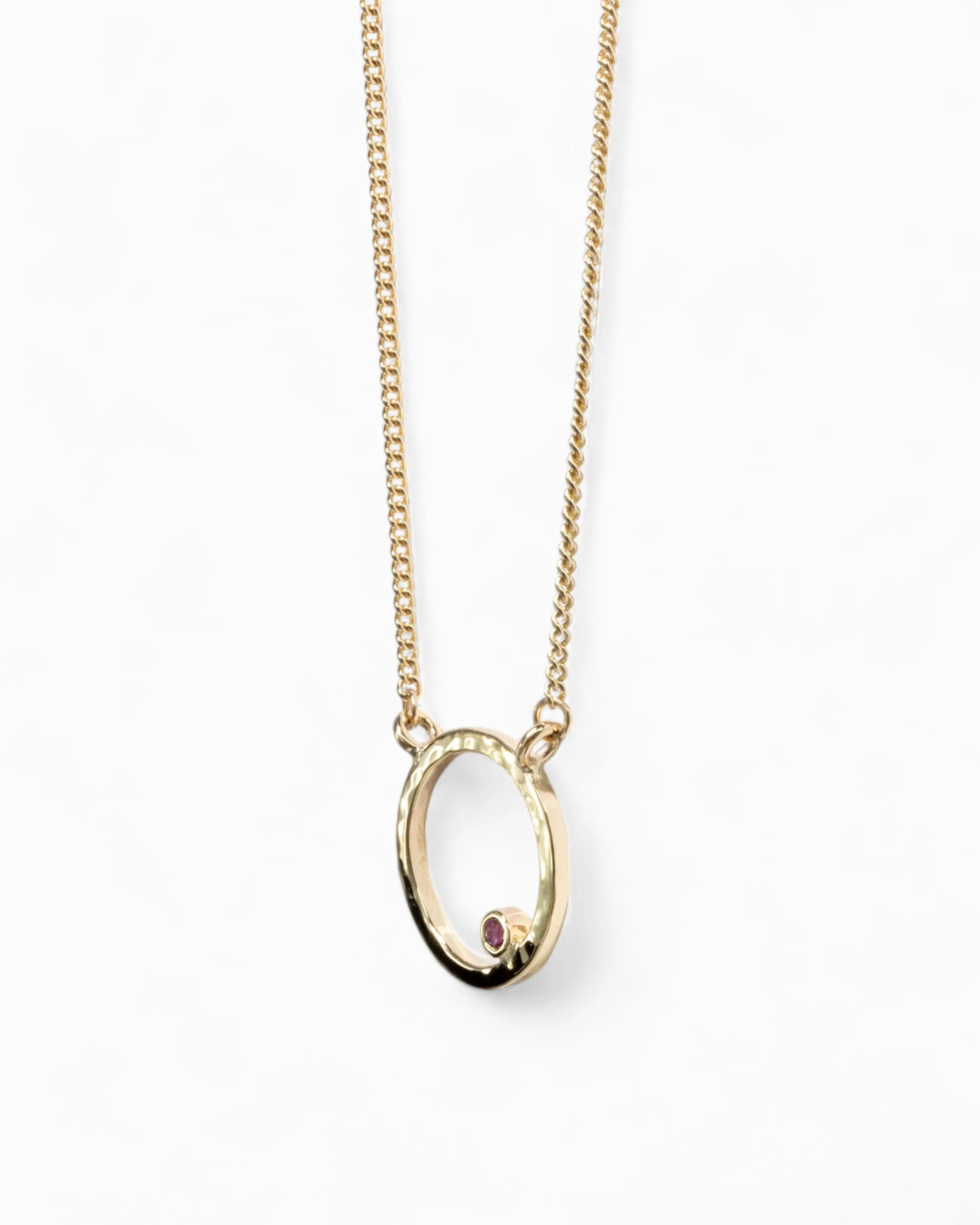 Hammered Gold Birthstone Ring Pendant