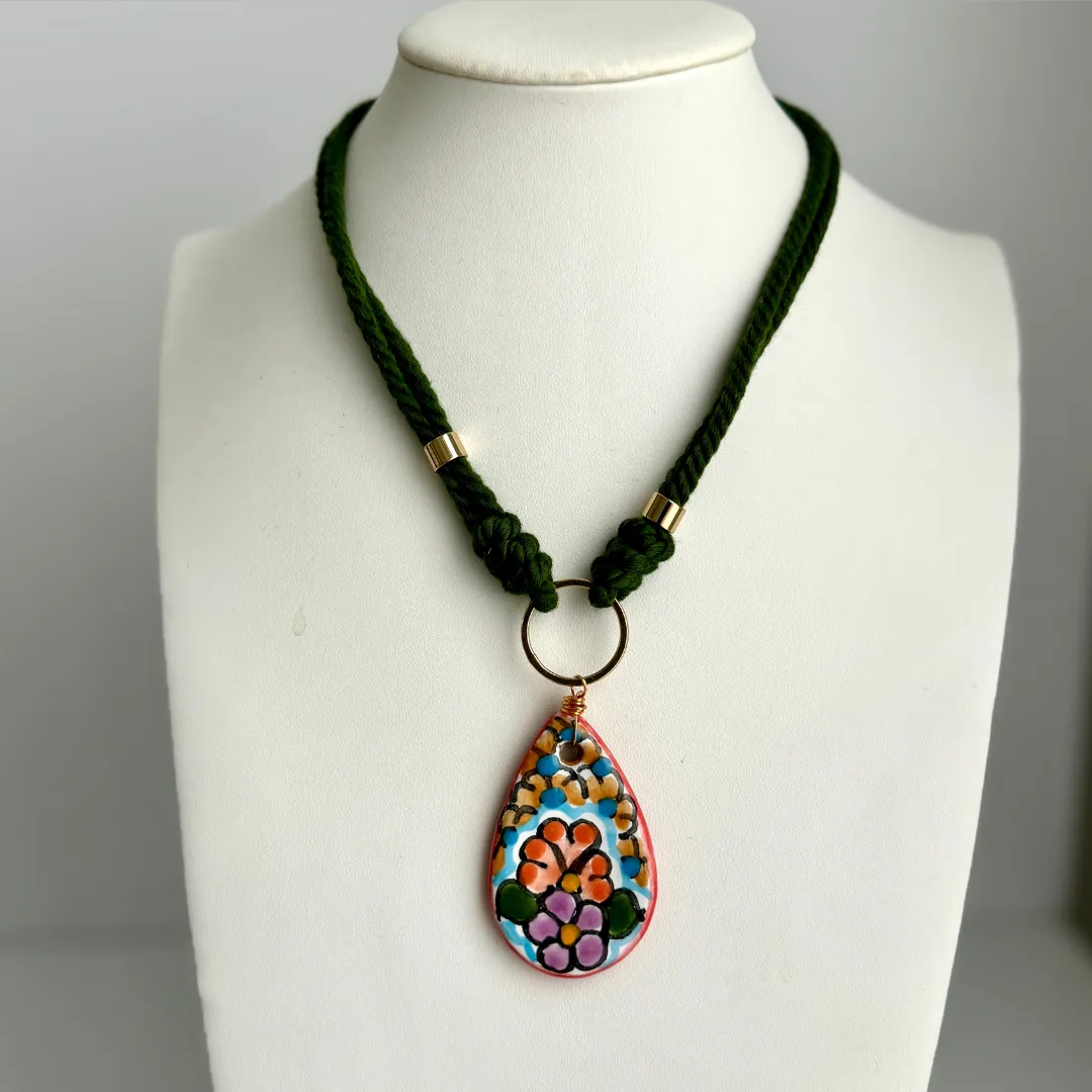 Handmade Colorful Talavera Drop Necklace from Puebla