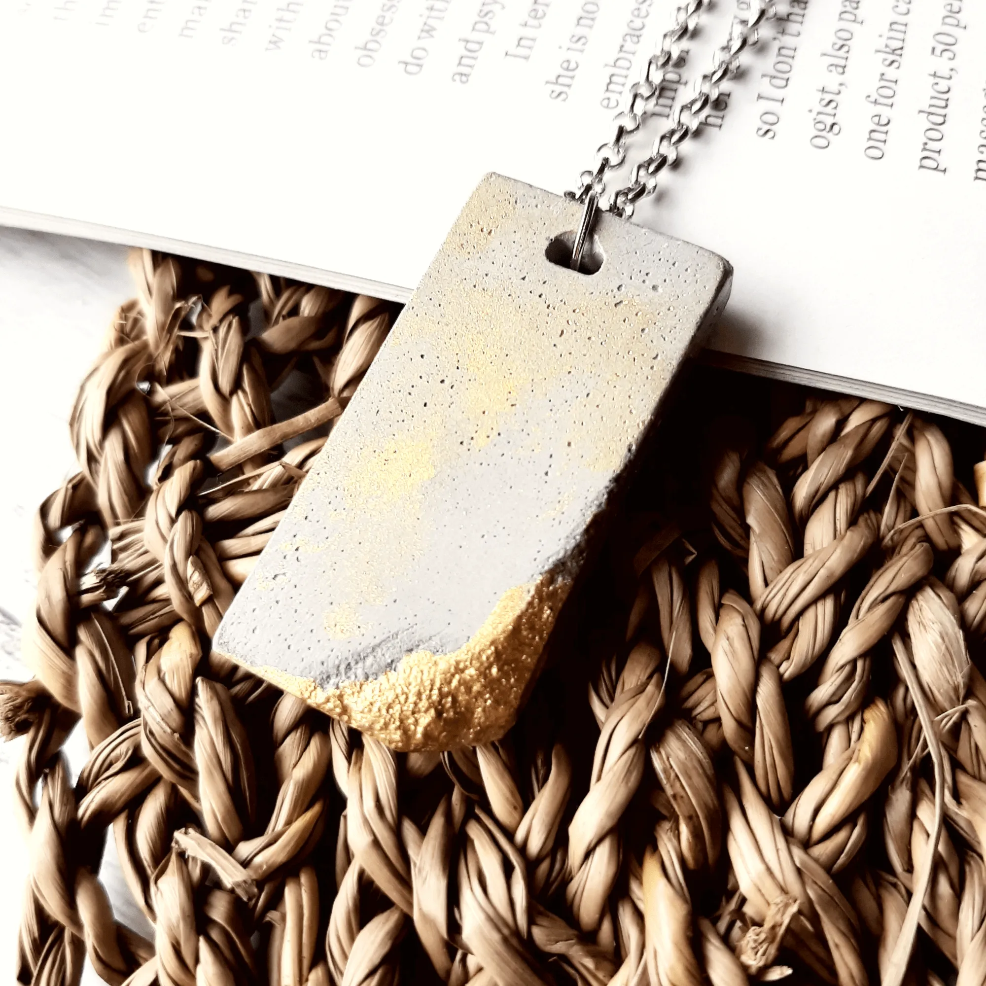 Handmade Minimalist Style Concrete Gold Smudged Pendant Necklace