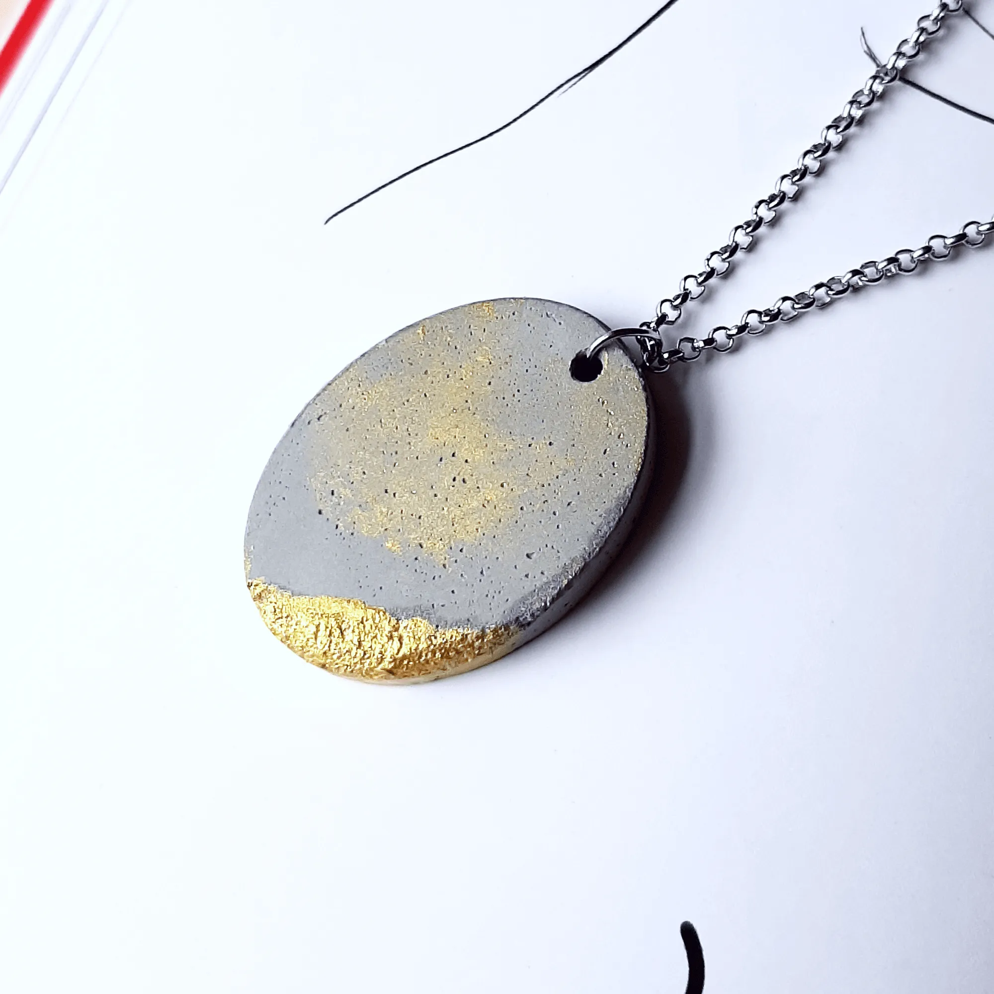 Handmade Minimalist Style Concrete Gold Smudged Pendant Necklace
