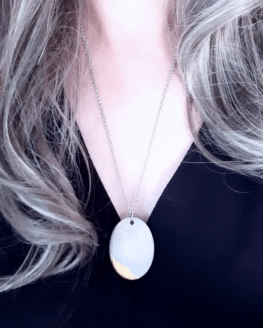 Handmade Minimalist Style Concrete Gold Smudged Pendant Necklace