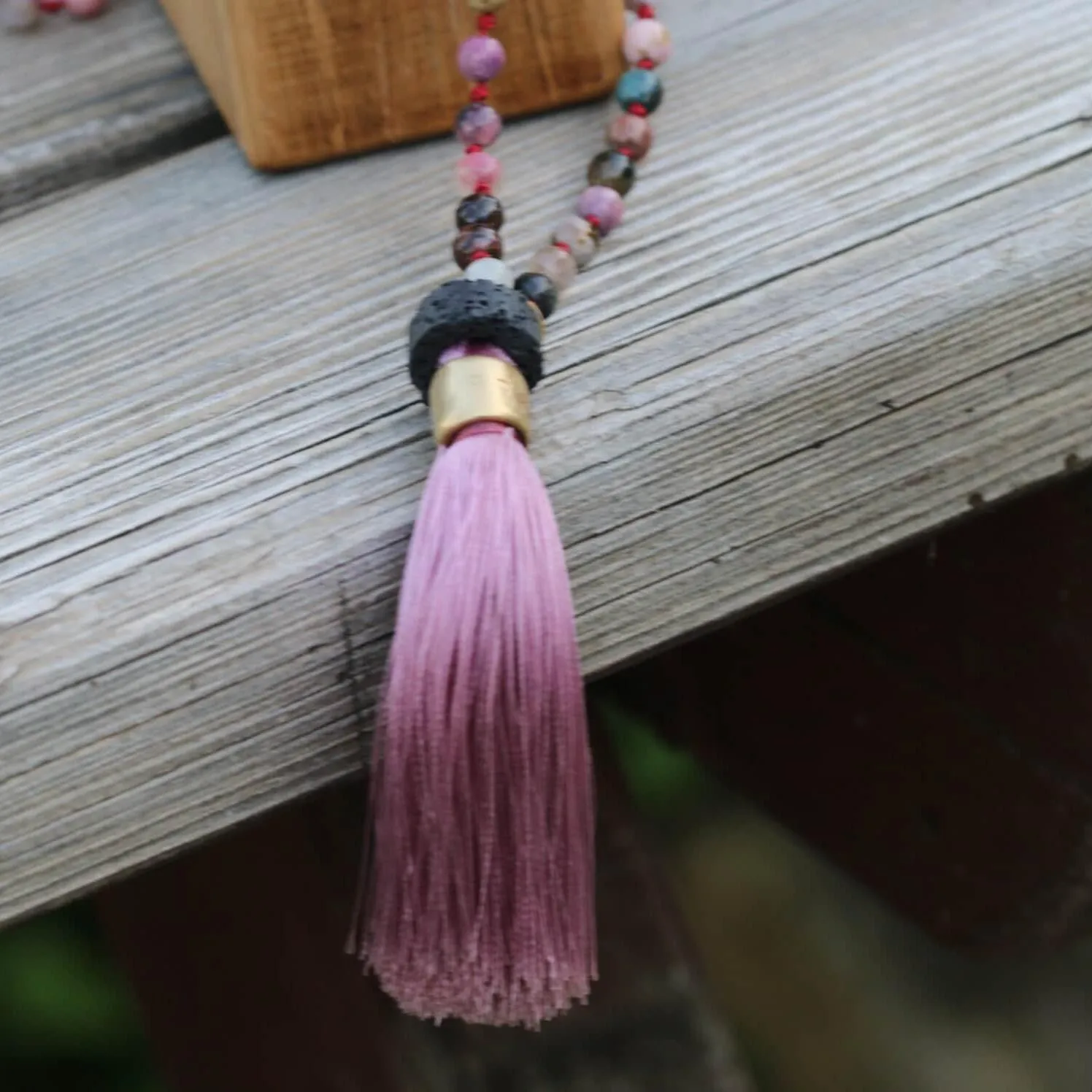 Handmade Tourmaline Gemstone Necklace - Colorful Boho Tassel Necklace for Women