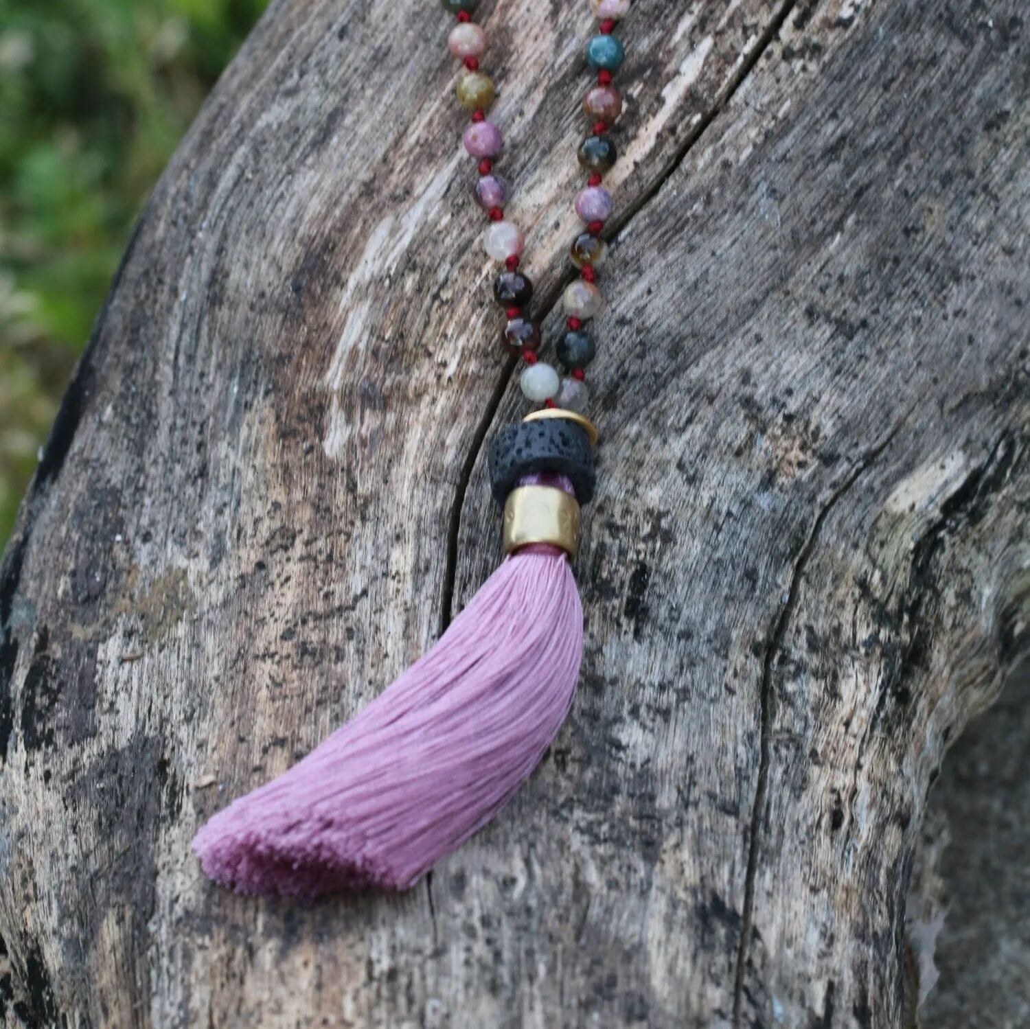 Handmade Tourmaline Gemstone Necklace - Colorful Boho Tassel Necklace for Women
