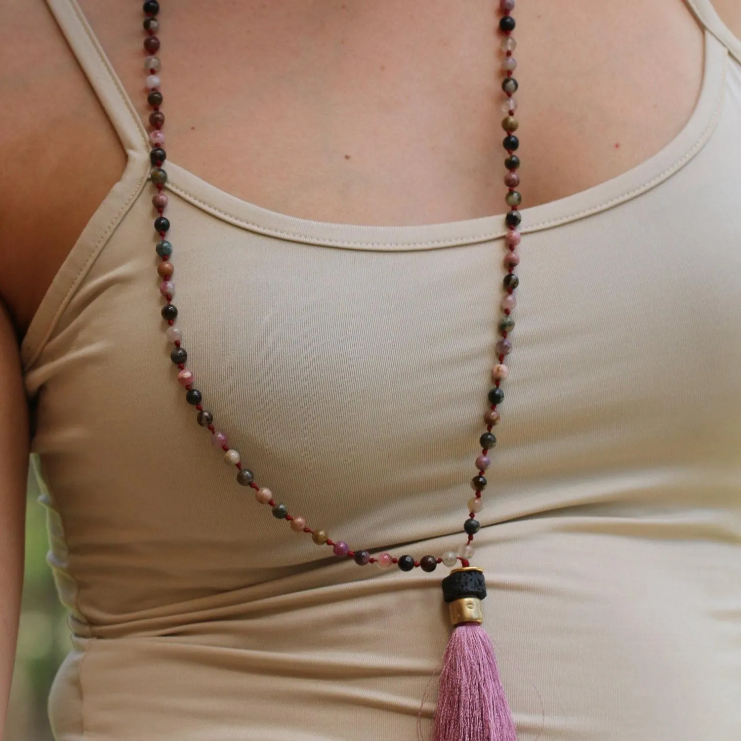 Handmade Tourmaline Gemstone Necklace - Colorful Boho Tassel Necklace for Women