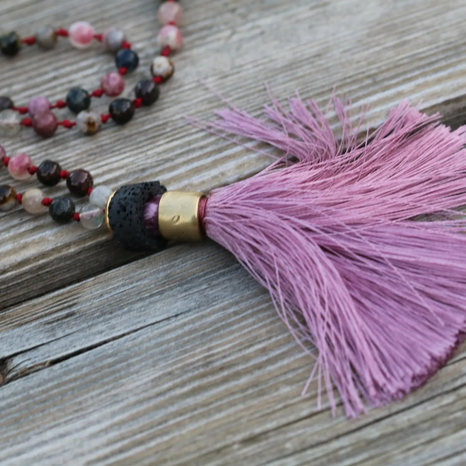 Handmade Tourmaline Gemstone Necklace - Colorful Boho Tassel Necklace for Women