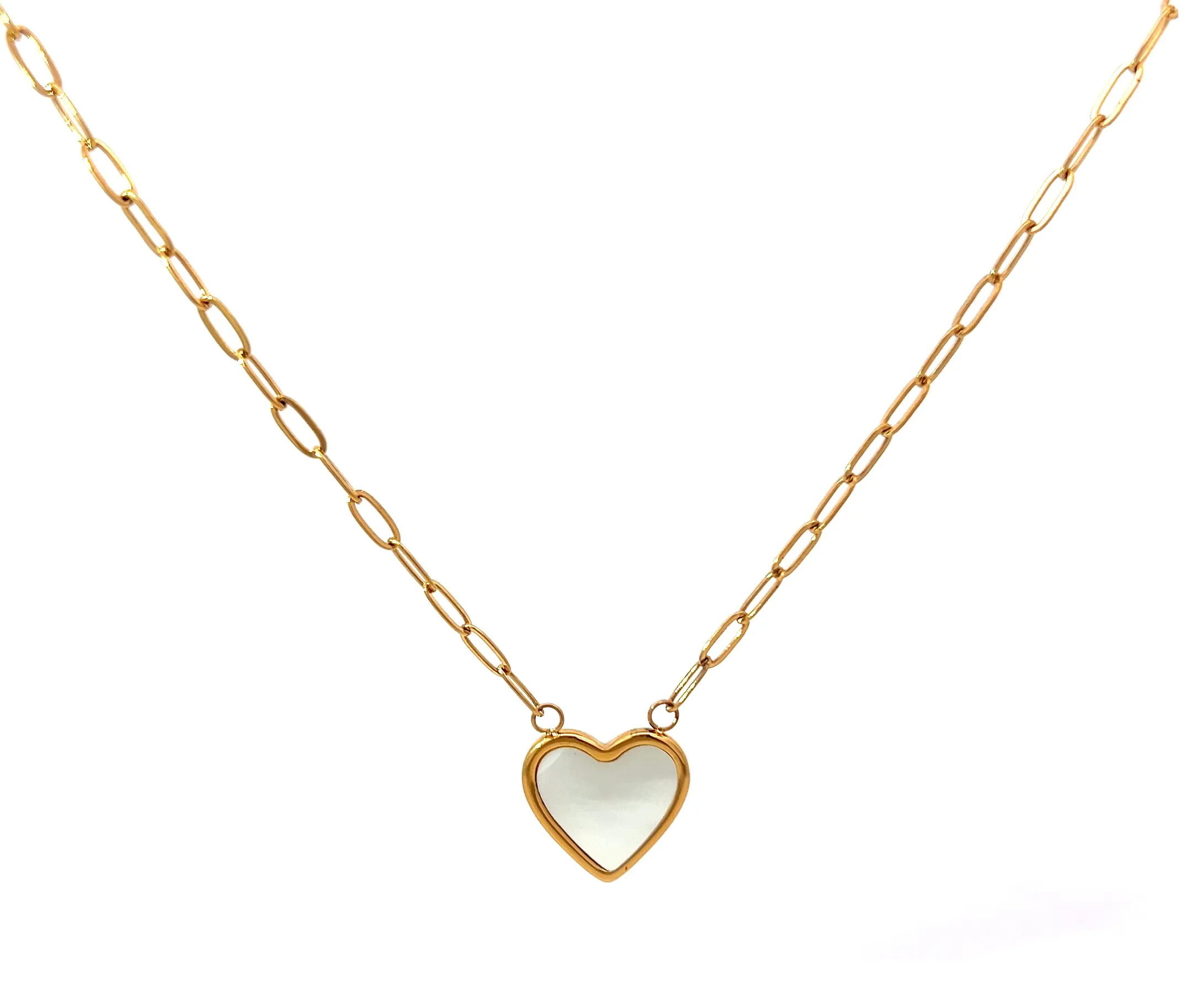 Heart Pendant Necklace with Paper Clip Chain