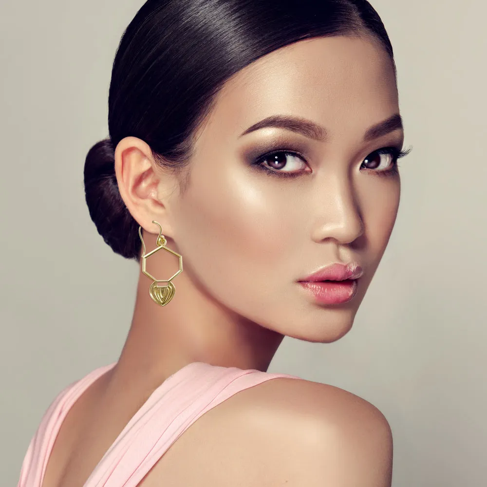 Hexagon Gold Drop Dangle Earrings