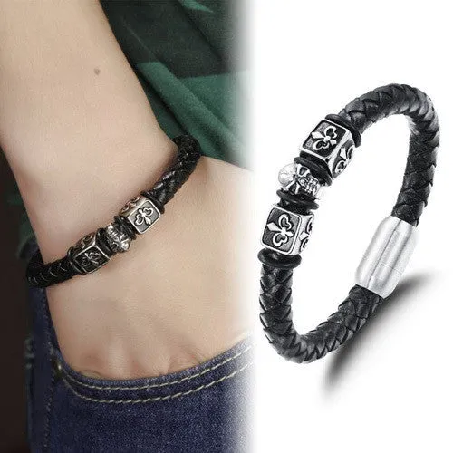 Hot sale new fashion jewelry men's stainless steel skull bracelets leather bracelet rock man accessories