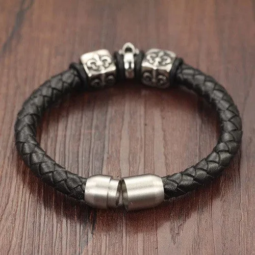 Hot sale new fashion jewelry men's stainless steel skull bracelets leather bracelet rock man accessories