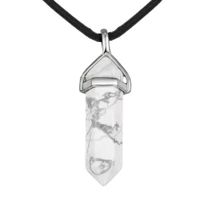 Howlite Pendulum Pendant Healing Point Size 40x8mm Silver Leather Cord