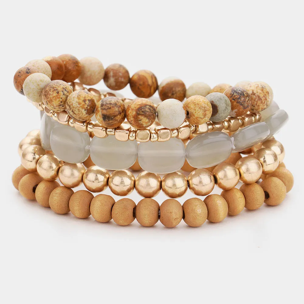 iLLASPARKZ 5PCS - Semi Precious Ball Layered Stretch Bracelet