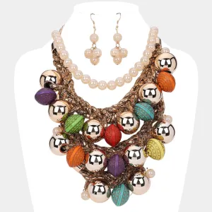 iLLASPARKZ Chunky Metal Textured Ball Glass Ball Beaded Baguette Stone Embellished Braided Chain Layered Statement Necklace