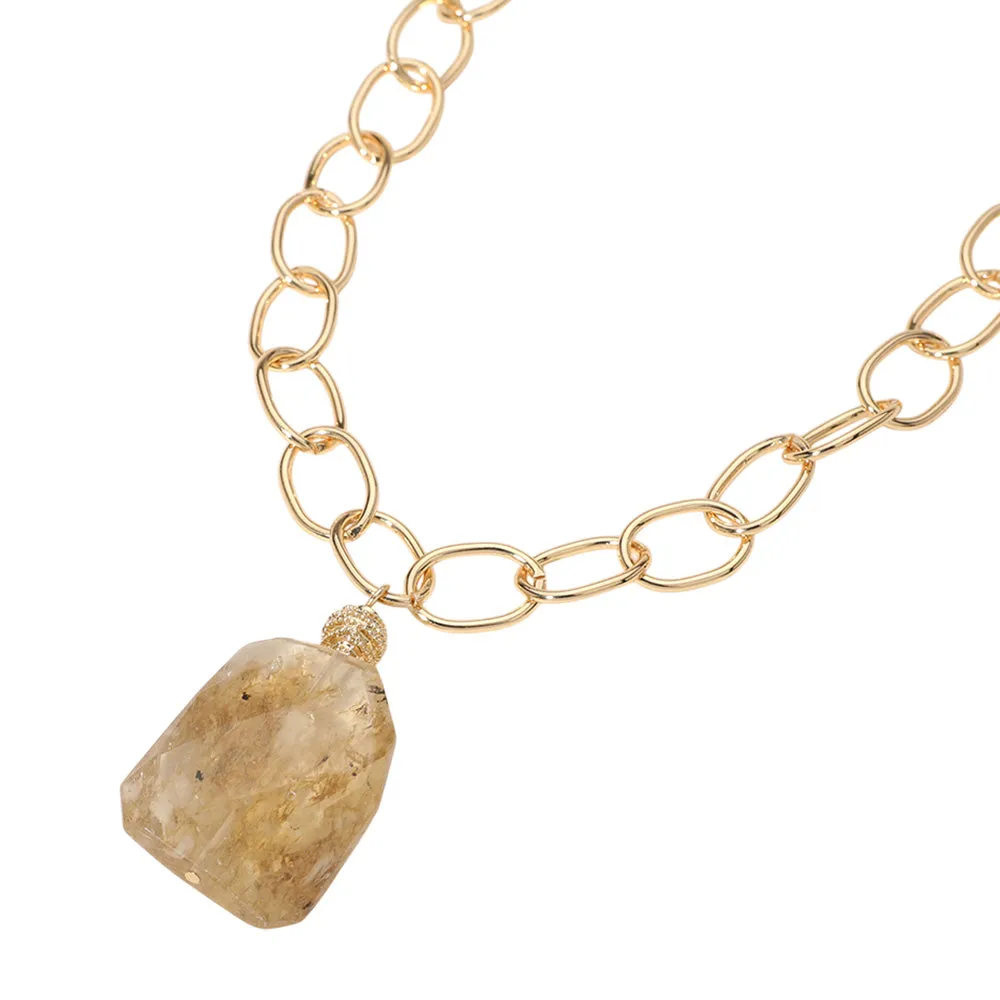 iLLASPARKZ Faceted Stone Pendant Chunky Chain Statement Necklace