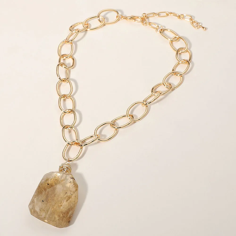 iLLASPARKZ Faceted Stone Pendant Chunky Chain Statement Necklace
