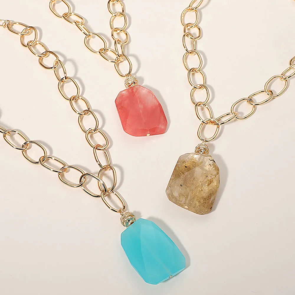 iLLASPARKZ Faceted Stone Pendant Chunky Chain Statement Necklace